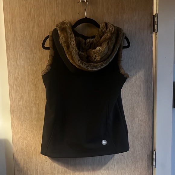 MARMOT Faux Fur Hooded Black Vest/ Size M - Picture 2 of 3